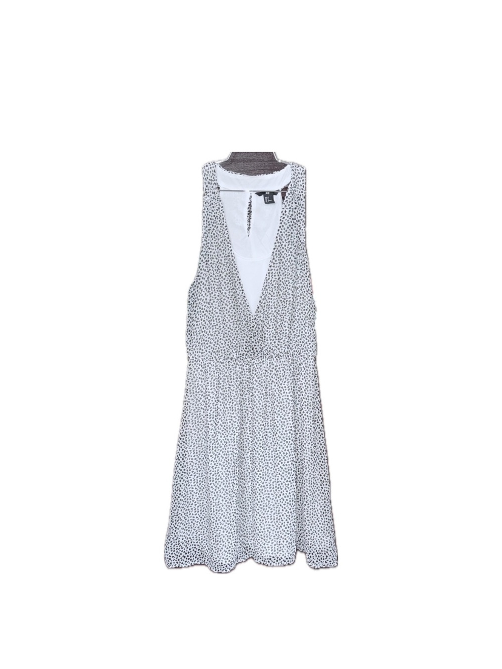 H&M Black White Spotted Chiffon Faux Wrap Dress 6